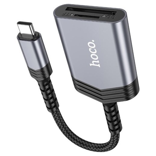 OTG Card Reader HOCO UA25 2в1 TYPE-C (папа) - картрідер SD/TF card (мама) 19см, сірий