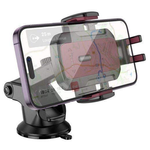 Автомобільний тримач HOCO H65 Gamble на лобове скло присоска - утримувач з кнопкою, чорно-червоний