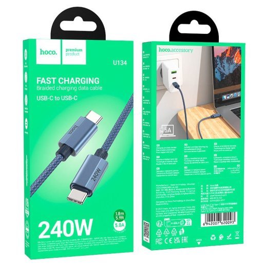 USB-C кабель HOCO U134 240W Type-C - Type-C 1.80м, ТЕМНО-СИНІЙ