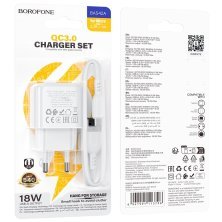 Мережевий зарядний пристрій BOROFONE BAS42A USB QC3.0 + кабель USB - MICRO, білий