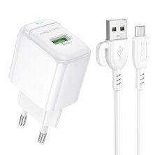 Мережевий зарядний пристрій BOROFONE BAS42A USB QC3.0 + кабель USB - MICRO, білий