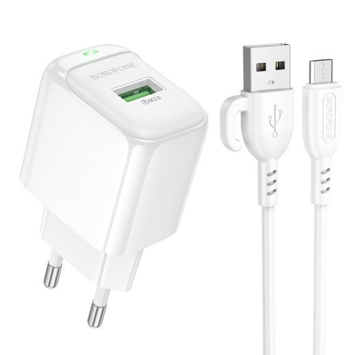 Мережевий зарядний пристрій BOROFONE BAS42A USB QC3.0 + кабель USB - MICRO, білий