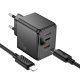 Мережевий зарядний пристрій HOCO CS16A Wish PD 20W TWO-WAY Type-C / Lighning + кабель TYPE-C - Lightning, чорний