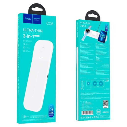 Бездротовий зарядний пристрій HOCO CQ6 3В1 GALAXY WATCH БIЛИЙ