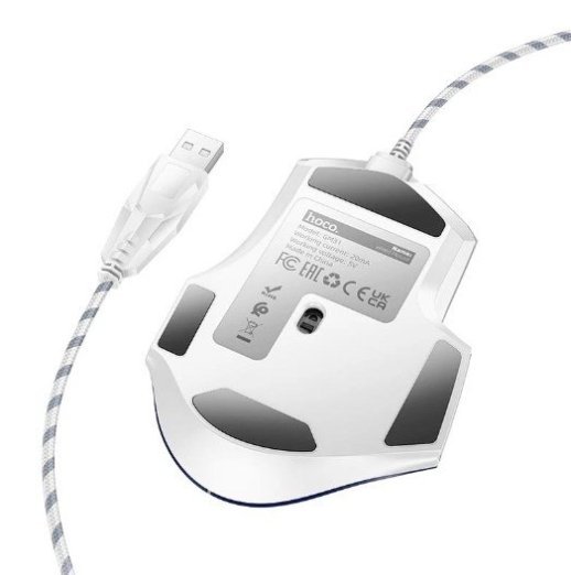 Мишка дротова HOCO GM31 Overlord luminous gaming, white blue