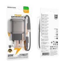 Мережевий зарядний пристрій BOROFONE BAS53A PD 20W USB-C + кабель TYPE-C - LIGHTNING, чорний