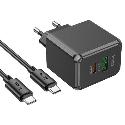 Мережевий зарядний пристрій HOCO CS14A TYPE-C PD 20W + USB QC 3.0 + кабель TYPE-C - TYPE-C, чорний