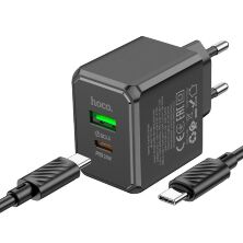 Мережевий зарядний пристрій HOCO CS14A TYPE-C PD 20W + USB QC 3.0 + кабель TYPE-C - TYPE-C, чорний