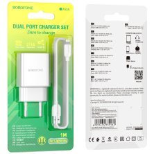 Мережевий зарядний пристрій Borofone BA53A 2*USB 2,1A + кабель USB - Lightning, білий