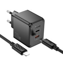 Мережевий зарядний пристрій HOCO CS16A Wish PD 20W TWO-WAY Type-C / Lighning, чорний