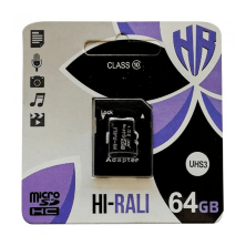 Карта пам'яті Hi-Rali MicroSDHC (UHS-3) 64gb 10 Class & Adapter  Чёрный