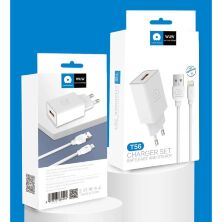 Мережевий зарядний пристрій WUW T56 2.4A + USB Lightning БІЛИЙ