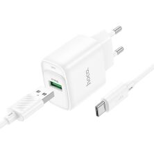 Мережевий зарядний пристрій HOCO C140A USB QC3.0 18W + кабель USB - TYPE-C, білий
