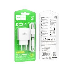Мережевий зарядний пристрій HOCO C140A USB QC3.0 18W + кабель USB - TYPE-C, білий