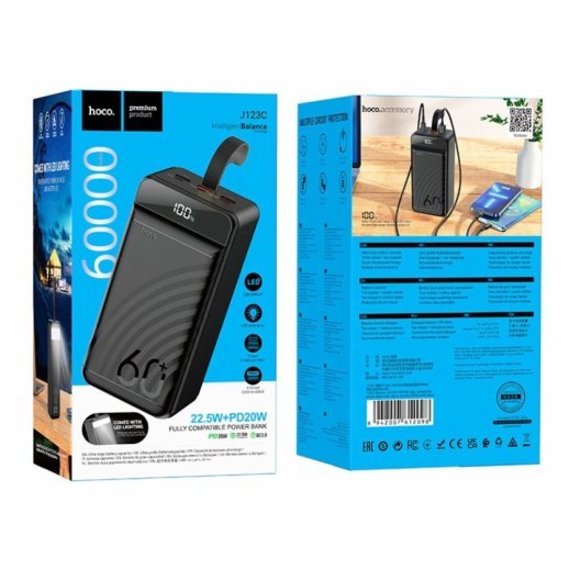 Power Bank HOCO J123C Element 22.5W+PD20W fully compatible power bank with digital display 60000 mAh чорний