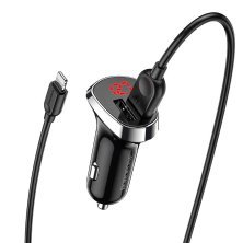 Автомобільний зарядний пристрій BOROFONE BZ15 Auspicious dual port digital display + USB кабель LIGHTNING