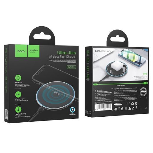 Бездротовий зарядний пристрій HOCO CW6 Pro Ultra-Thin Wireless Fast Charger 15W, чорний