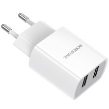 Мережевий зарядний пристрій Borofone BA53A 2*USB 2,1A, білий