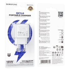 Мережевий зарядний пристрій BOROFONE BAS42A USB QC3.0, білий