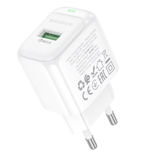 Мережевий зарядний пристрій BOROFONE BAS42A USB QC3.0, білий