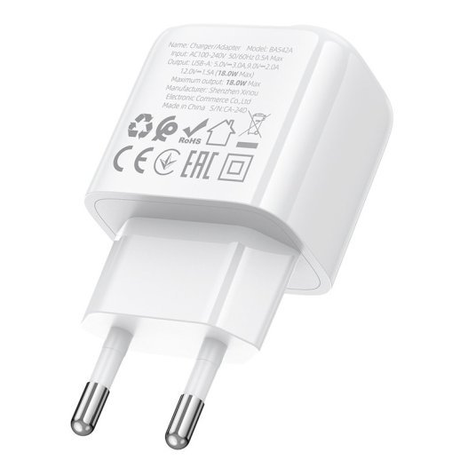 Мережевий зарядний пристрій BOROFONE BAS42A USB QC3.0, білий