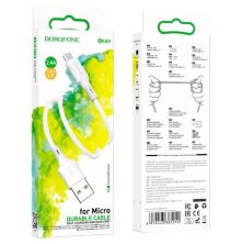 USB кабель BOROFONE BX80 2,4A charging data USB - micro USB 1 метр бiлий