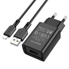 Мережевий зарядний пристрій BOROFONE BA68A Glacier single port + кабель USB - LIGHTNING