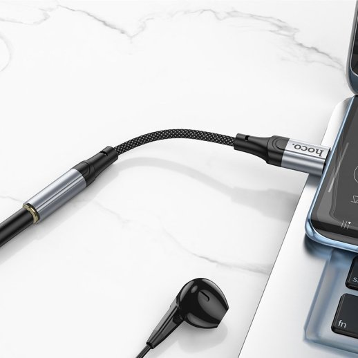 Перехідник HOCO LS36 зовнішня звукова карта TYPE-C - jack 3.5мм, 12 см, чорний
