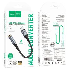 Перехідник HOCO LS36 зовнішня звукова карта TYPE-C - jack 3.5мм, 12 см, чорний
