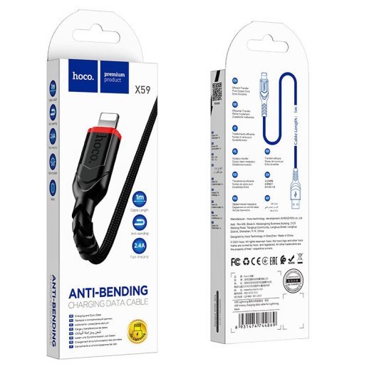 USB кабель HOCO X59 USB - Lightning 1 MЕТР ЧОРНИЙ