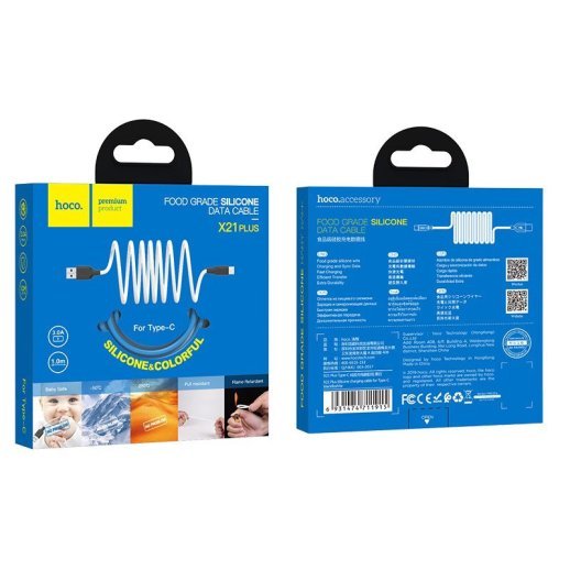 USB кабель HOCO X21 PLUS SILICONE USB - Type-C 1м, БІЛИЙ