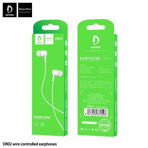 Дротові навушники DENMEN DR02, білий