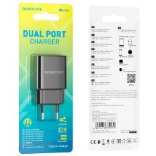 Мережевий зарядний пристрій Borofone BA53A 2*USB 2,1A, чорний