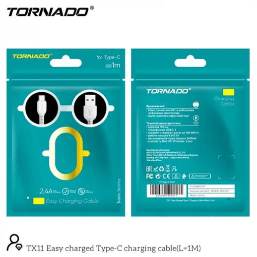 USB Cable TORNADO TX11 Type-C 2.4A/1m White