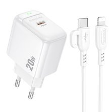 Мережевий зарядний пристрій BOROFONE BAS43A TYPE-C PD 20W + кабель TYPE-C - LIGHTNING, білий