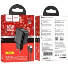 Мережевий зарядний пристрій HOCO CS21A USB QC 3.0 + КАБЕЛЬ USB - TYPE-C, чорний
