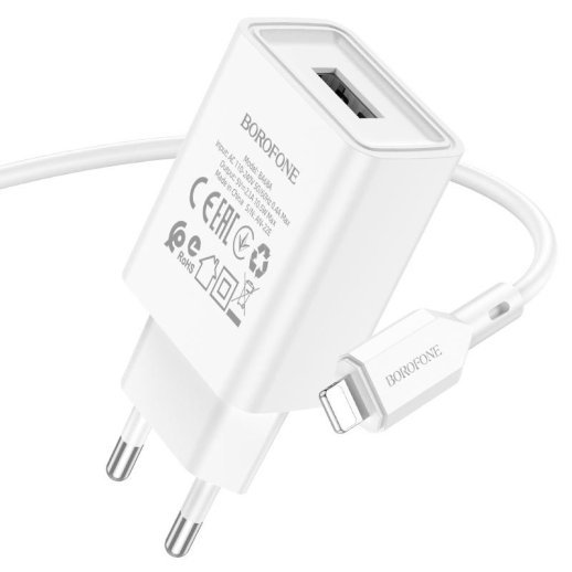 Мережевий зарядний пристрій BOROFONE BA68A Glacier single port + кабель USB - LIGHTNING