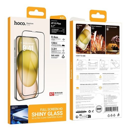 Скло для телефону HOCO A37 Unbounded series 3D curved surface HD APPLE iPhone 14 PRO MAX  | 15 PLUS | 16 PLUS 6,7"