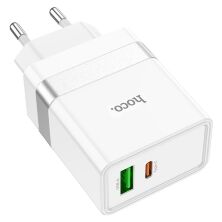 Мережевий зарядний пристрій HOCO N21 Topspeed PD 30W TYPE-C + USB QC3.0, бiлий