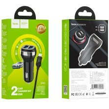 Автомобільний зарядний пристрій HOCO Z40 2USB 2.4A + кабель USB - Micro USB, чорний