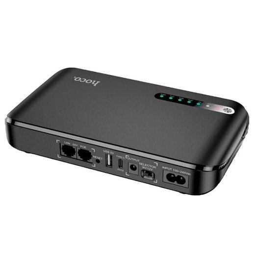 ДБЖ для роутера HOCO DB62 UPS + POWERBANK 20000mah 9V/12V + USB 5V + TYPE-C 1A, ЧОРНИЙ