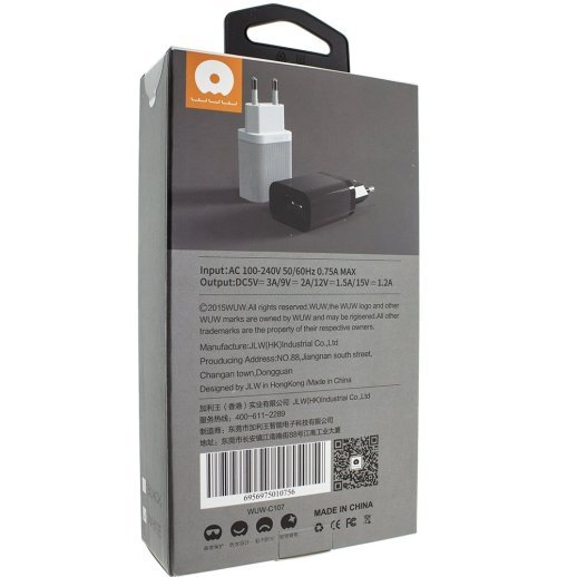 Зарядний пристрій WUW C107 18W USB-C Power Adapter PD 3A FAST CHARGER