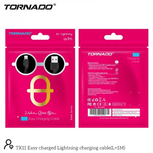 USB Cable TORNADO TX11 Lighting 2.4A/1m Black