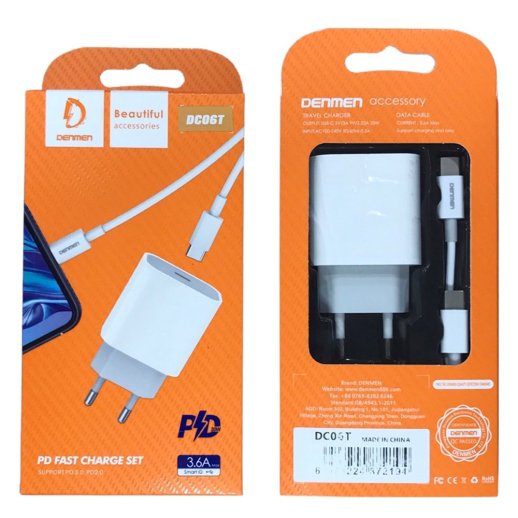 Мережевий зарядний пристрій DENMEN DC06T 3.6A USB-C + CABLE TYPE-C TO TYPE-C PD 20W