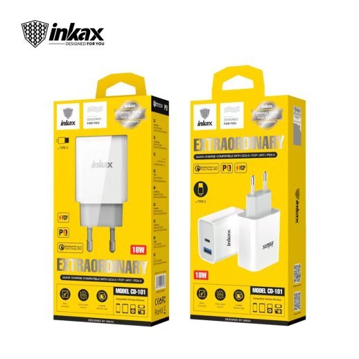 Мережевий зарядний пристрій INKAX CD-101 QC3.0 | 3.4A | 1 USB | 1 USB C + кабель USB Type-C для Android