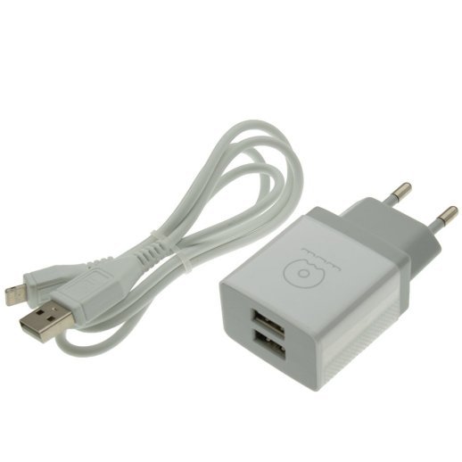 Мережевий зарядний пристрій WUW T23 2 USB + USB Lightning 2100 mA