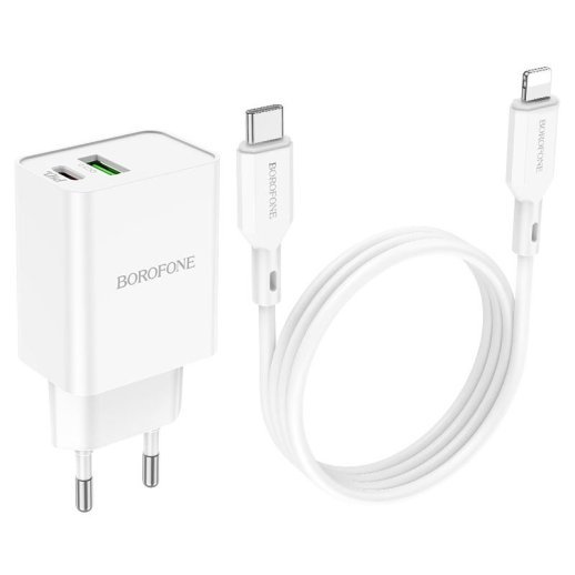 Мережевий зарядний пристрій BOROFONE BA69A Resource PD20W+QC3.0 + кабель TYPE-C - LIGHTNING