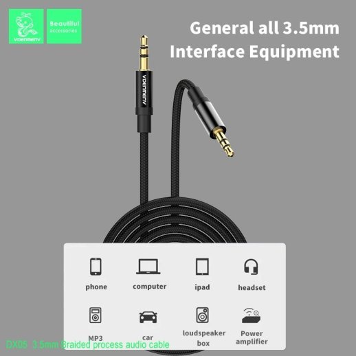 AUX КАБЕЛЬ Denmen DX05 jack 3.5мм 2M ТКАНИНОВА ОПЛЕТКА