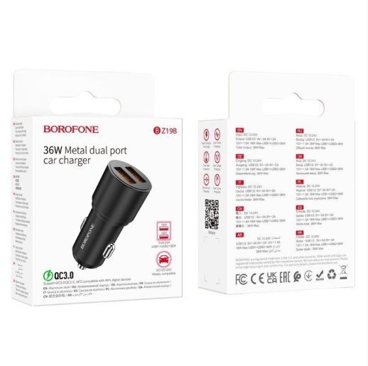 Автомобільний зарядний пристрій BOROFONE BZ19B Wisdom 36W dual port QC3.0 car charger