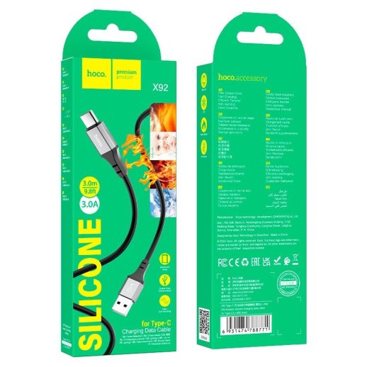 USB кабель HOCO X92 USB - Type-C 3 MЕТРИ ЧОРНИЙ